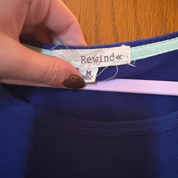 Rewind Navy Blue Top with Lace Hem - Picture 2 of 2